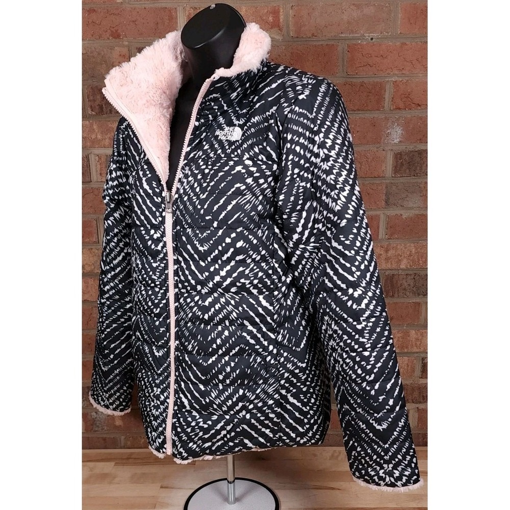 The North Face Reversible Mossbud Swirl Pink Insulated Full Zip Jacket Girls XL - Picture 2 of 9